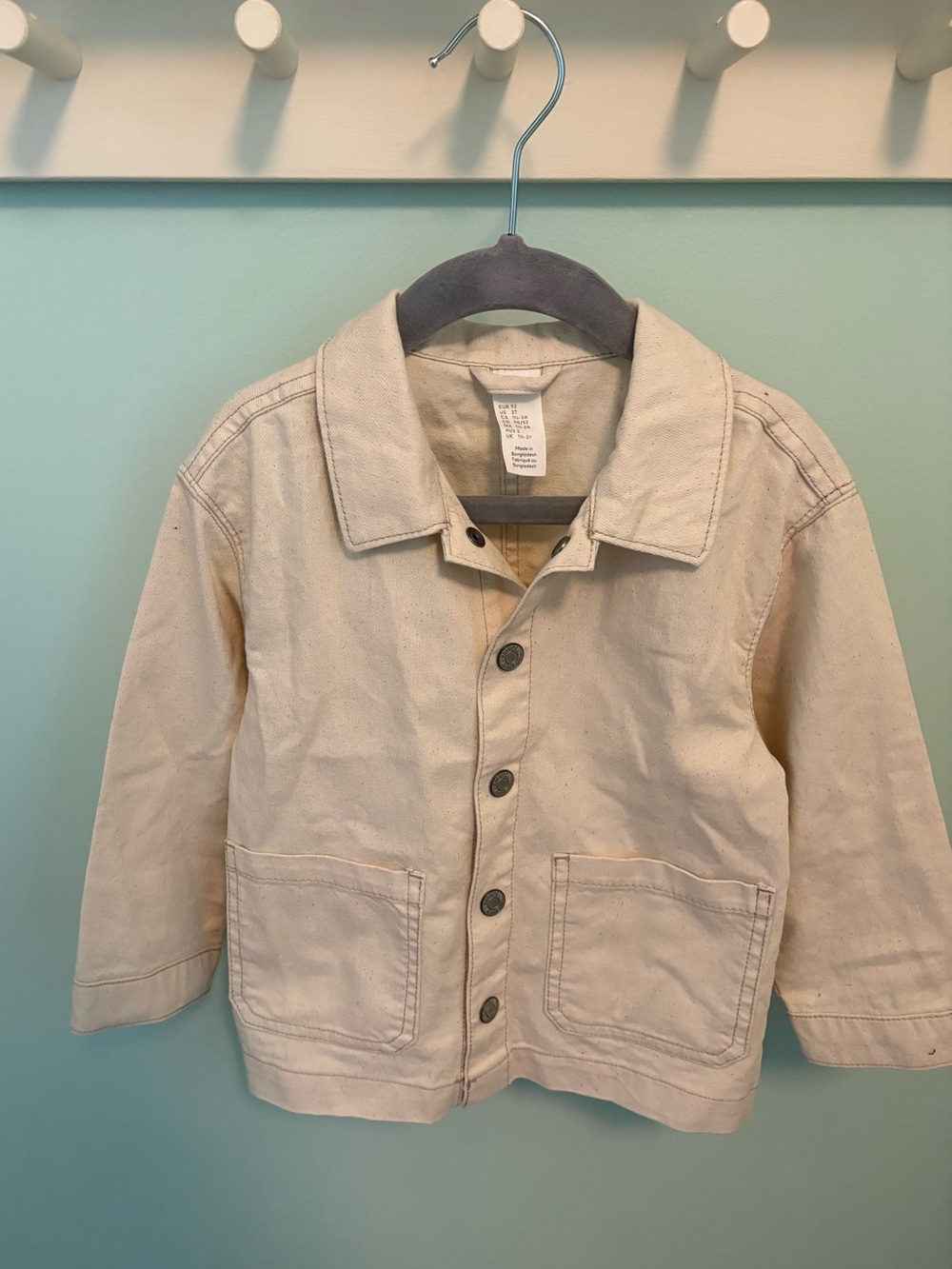 H&M Kids Neutral Canvas Jacket - Cream Button-Up Coat
